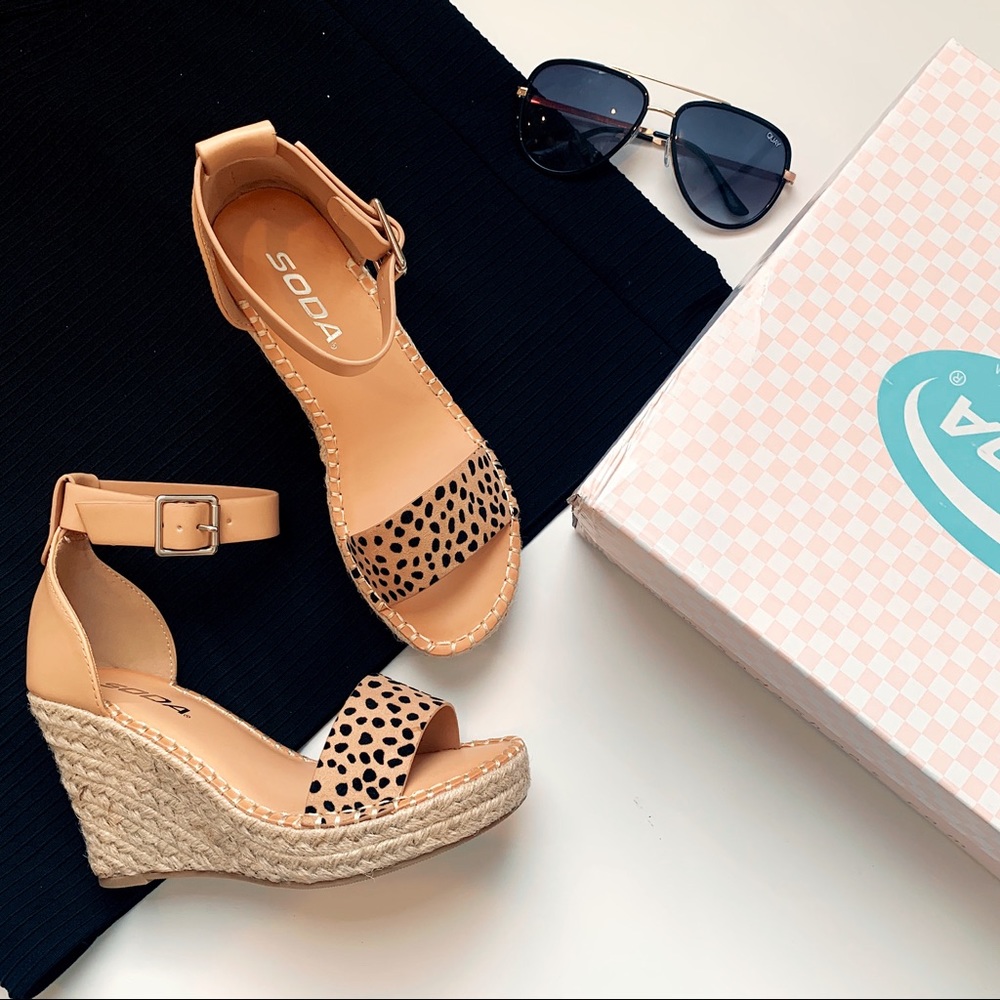 Soda Wedge Cheetah Tan Print Espadrille Sandals - Picture 3 of 7